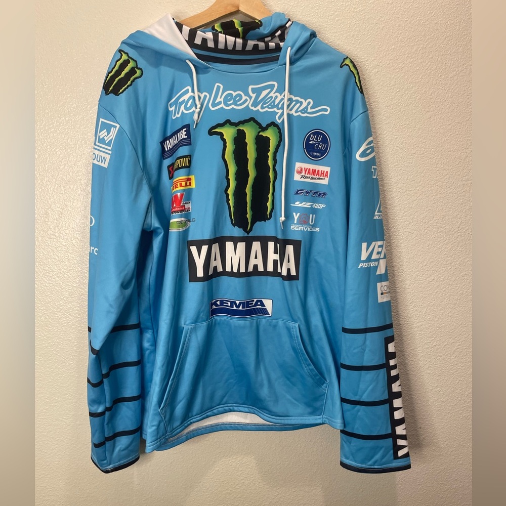 Yamaha Light Blue Racing Hoodie with Monster Deegan Size XL